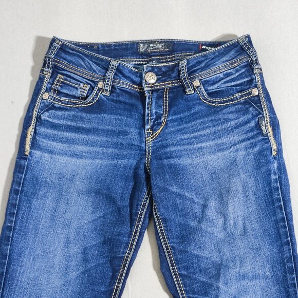 Silver Jeans women's size W27/L31 indigo blue Suki Super stretch Mid slim Boot - Picture 2 of 16